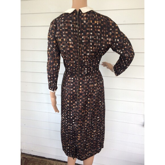 Vintage 50s Brown Print Dress Toni Edwards S - Picture 4 of 10
